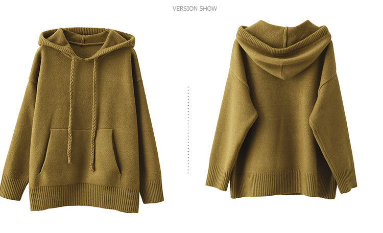 Thick Twist Drawstring Hooded Knit Sweater