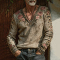 Men's Vintage Floral Art Jacquard Thick Warm V Neck  Sweater artswardrobe