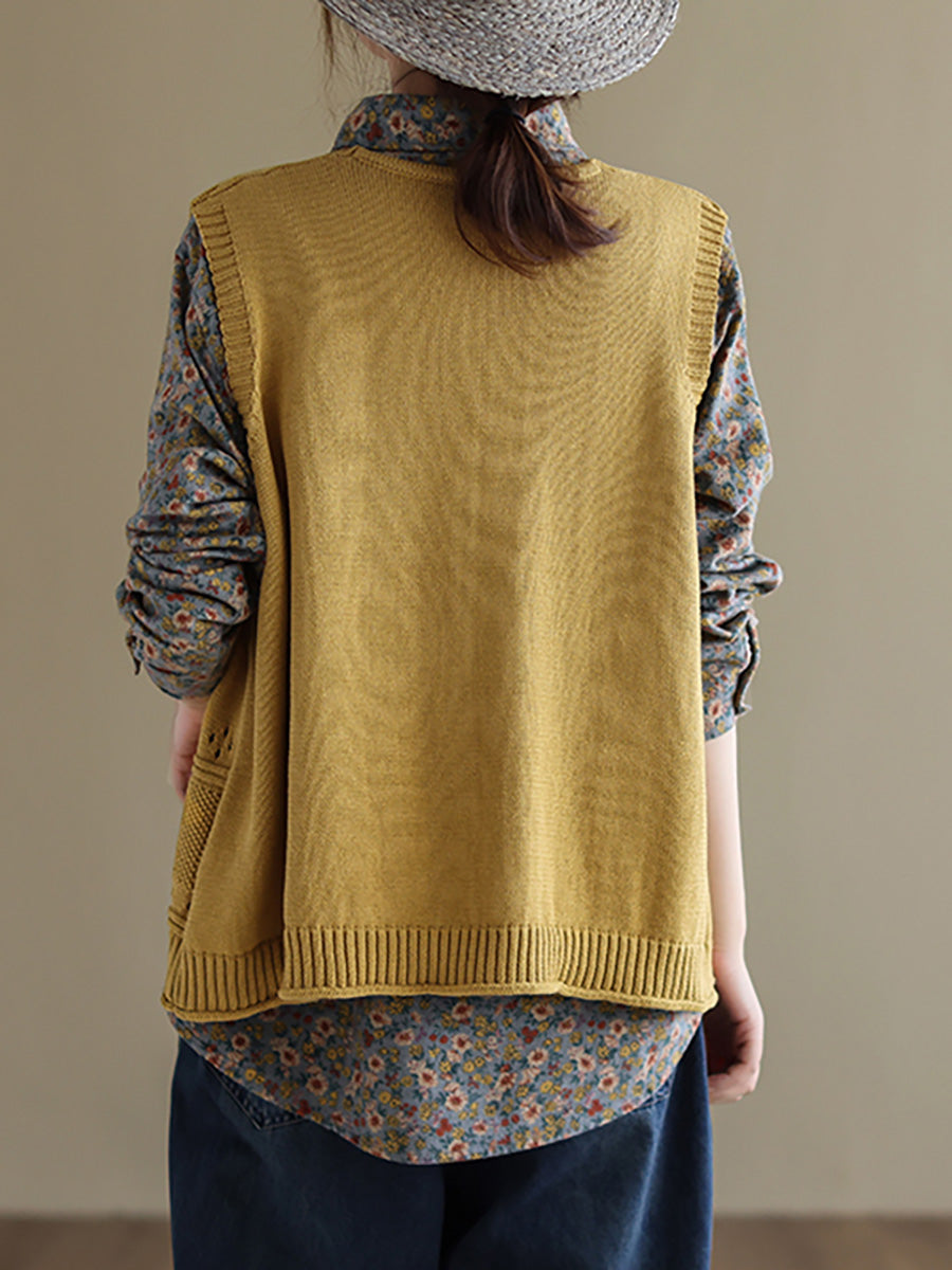 Knitted Hollow Out Color Sweater Vest Top