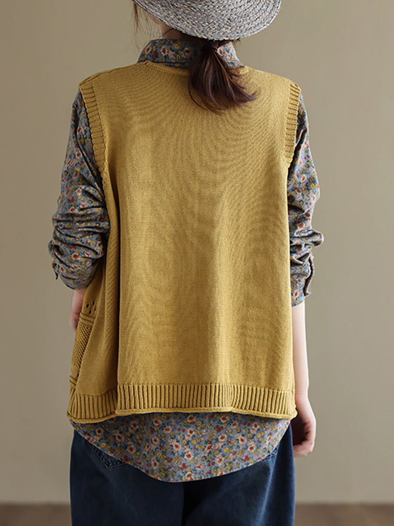 Knitted Hollow Out Color Sweater Vest Top