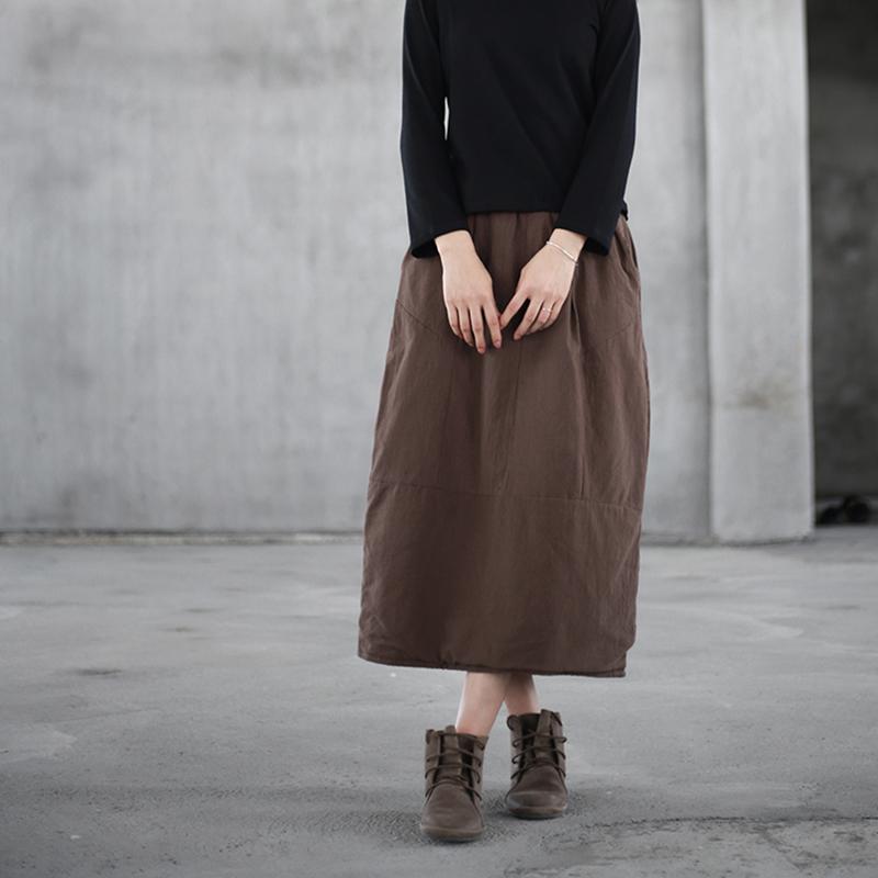 Autumn Winter Puff Cotton Linen Retro Skirt