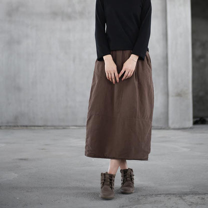 Autumn Winter Puff Cotton Linen Retro Skirt