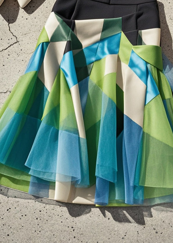 Multicolor Patchwork Tulle Spandex Skirts Fall