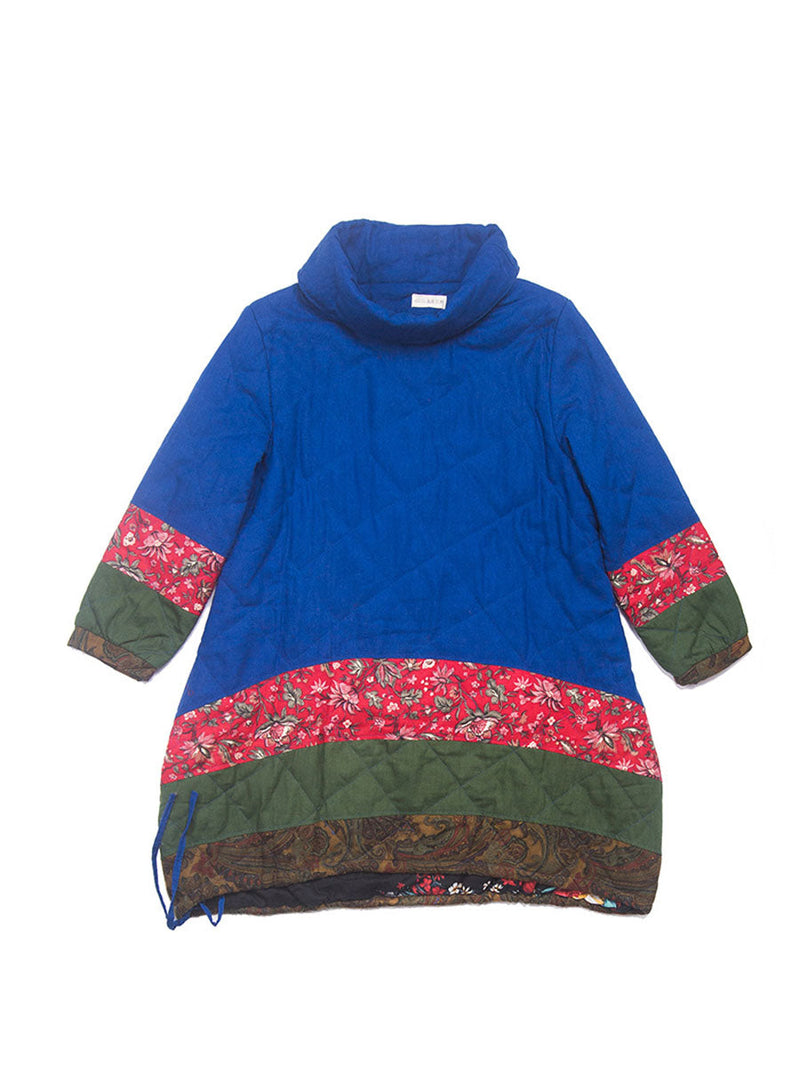 Winter Patchwork Pocket Pullover Loose Coat