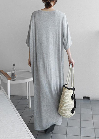 Diy O Neck Baggy Cotton Quilting Clothes Outfits Gray Long Dresses
