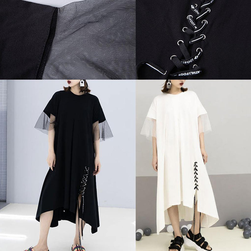 French Black Cotton Wardrobes Side Open Drawstring Cotton Robes Summer Dresses