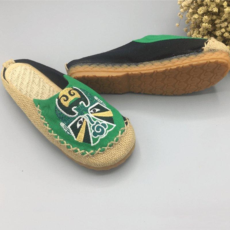 Peking Opera Facial Embroidered Flats Home Slippers