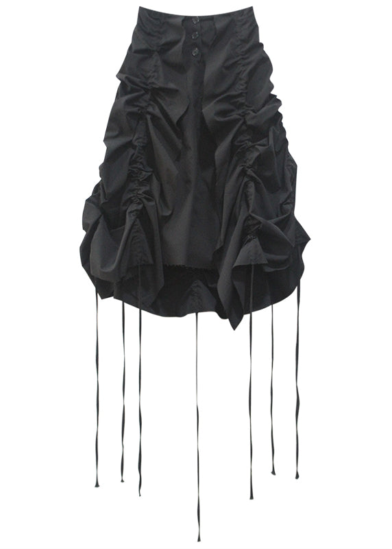 Black Asymmetrical Drawstring Low High Design Skirts Fall