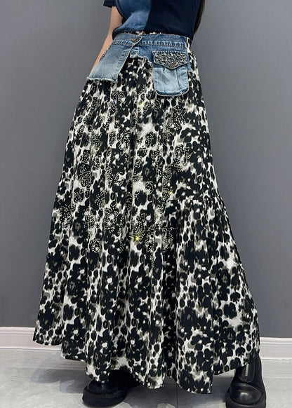Black Print High Waist Cotton Skirt Fall