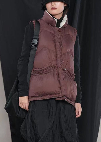 Street Mulberry Peter Pan Collar Pockets Button Winter Sleeveless Down Vest