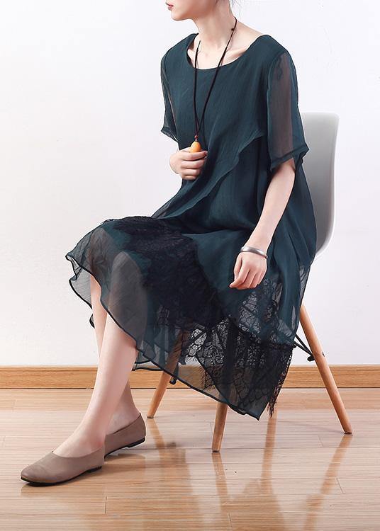 Loose Green Chiffon Quilting Clothes Wardrobes Layered Knee Summer Dresses