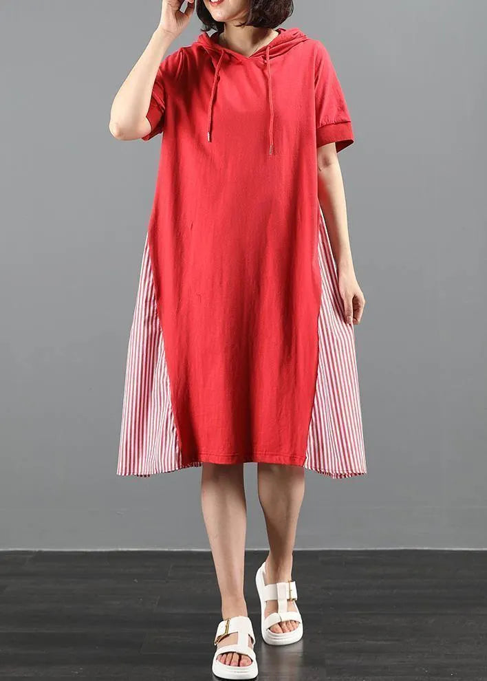 100% Hooded Patchwork Striped Quilting Dresses Tutorials Red Maxi Dress