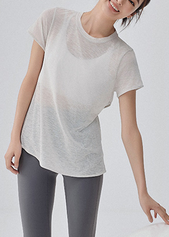 White O-neck Backless Short Sleeve Thin Yoga Tops