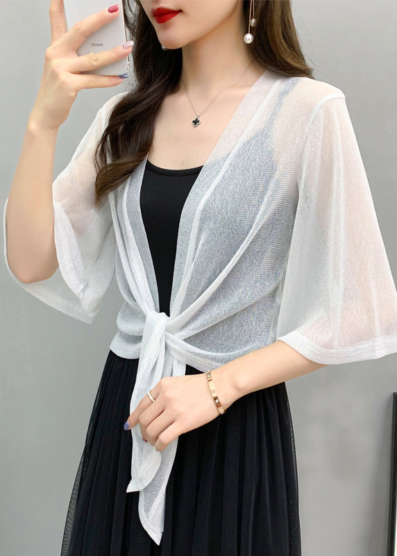 Pink Bright Silk Lace Up Tulle Cardigan Summer