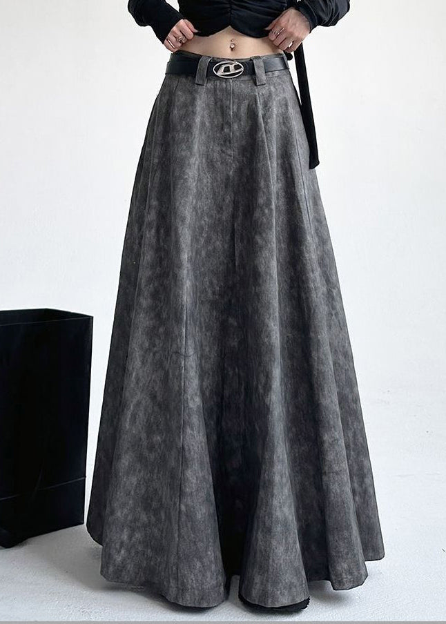 Grey High Waist Pockets Maxi Skirt Spring