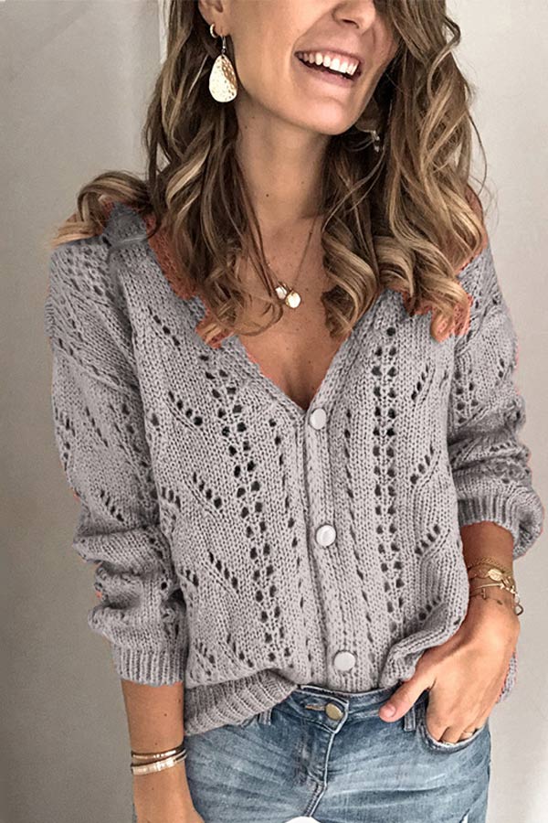 Color Hollow V-neck Sweater