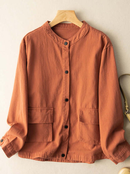 Natural Fabric Single-breasted Minimalist Style Coat With Pockets