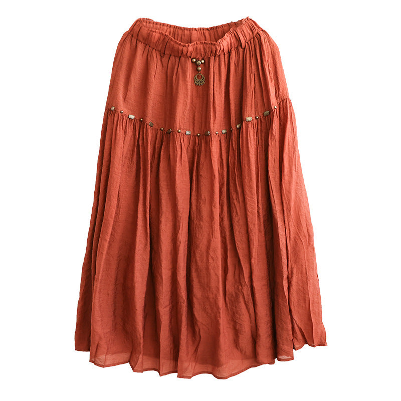 Literary High Waist Double Layer Tencel Linen Stitching Slim Skirt