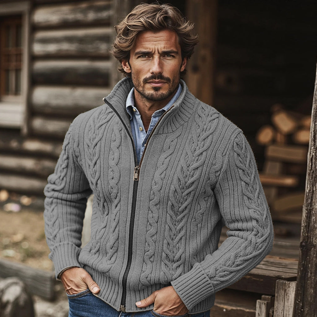 Men'S Burlap Pattern Stand Collar Zipper Sweater artswardrobe