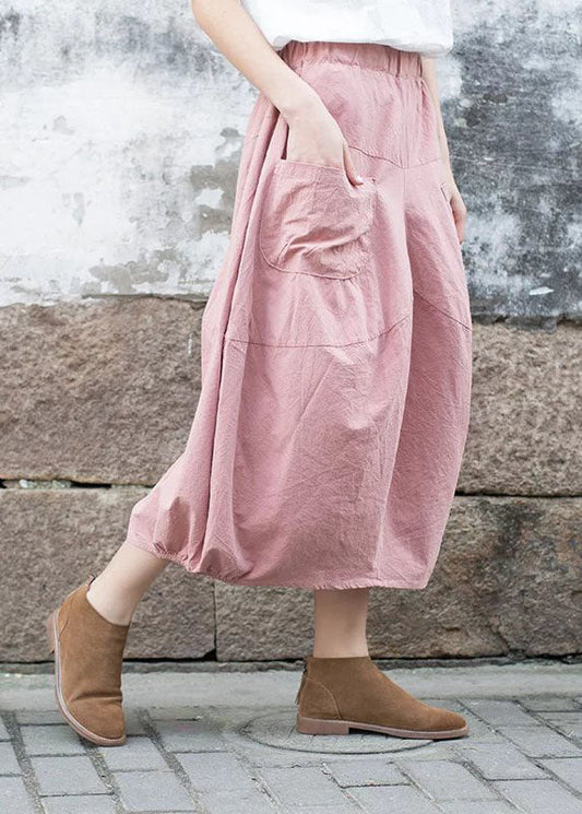 Pink Patchwork Linen a Line Skirt Pockets Color Fall