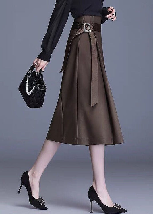 Chocolate Patchwork High Waist Cotton Skirts Spring