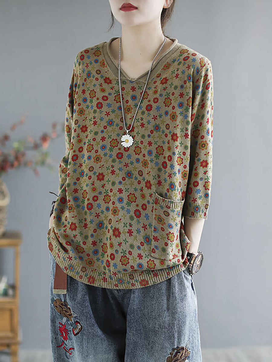 - Knitted Print Pocket Sweater