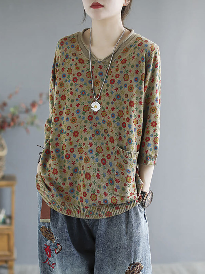 - Knitted Print Pocket Sweater