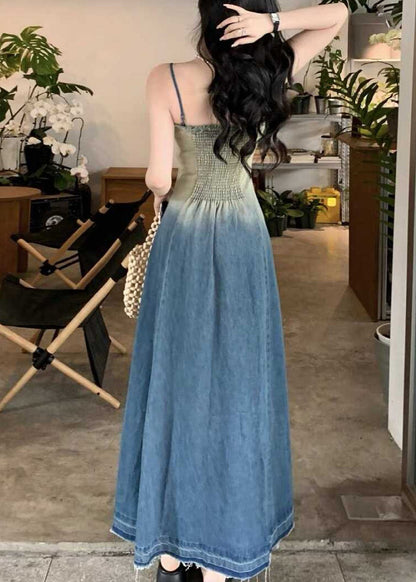 Gradient Color Original Design High Waist Denim Spaghetti Strap Dress Sleeveless