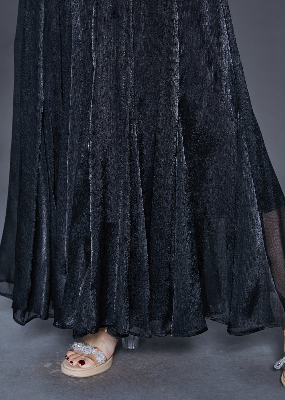 Natural Black Elastic Waist Exra Large Hem Silk Skirts Spring