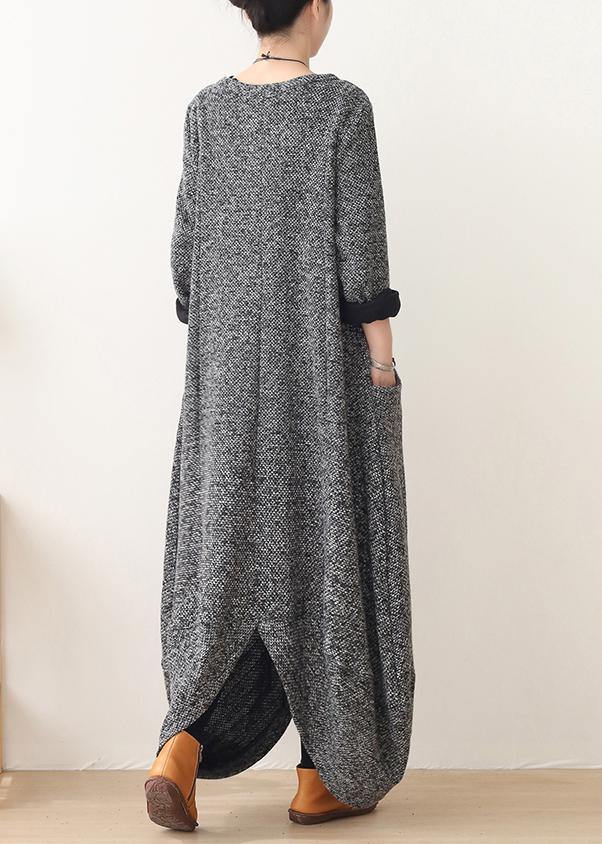 Gray Woolen Coats Oversized Winter Coat V Neck Asymmetric Winter Coats