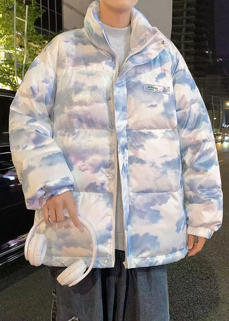 Blue Zip Up Tie Dye Duck Down Down Coat Winter