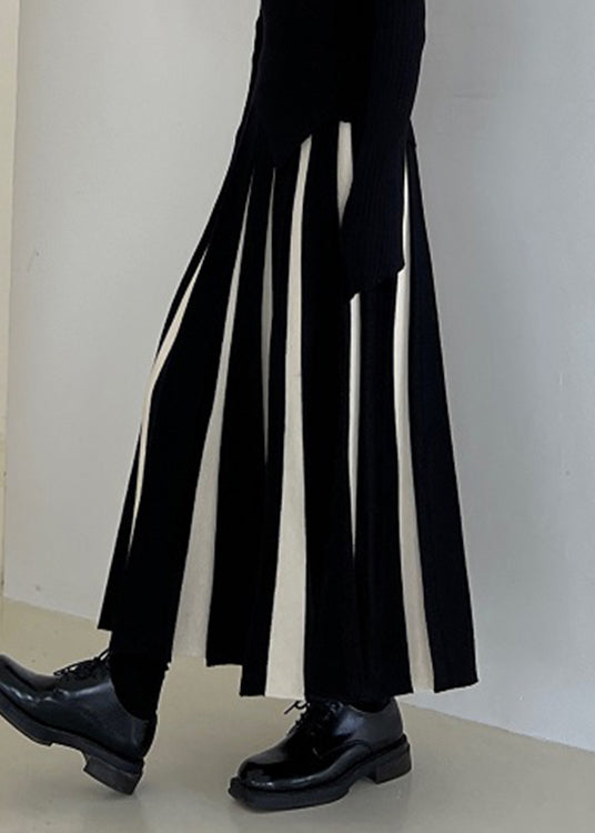 White Patchwork High Waist Knit a Line Skirts Fall