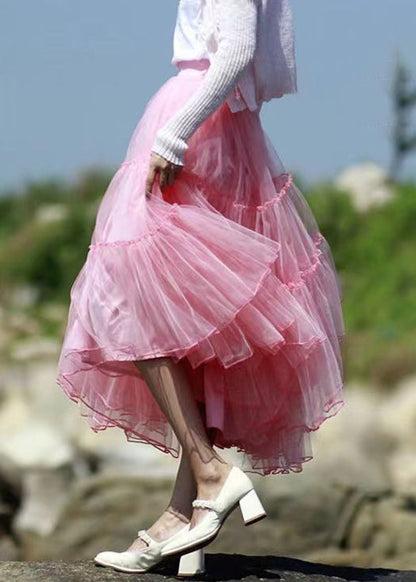 Green Ruffled Elastic Waist Tulle Skirt Spring