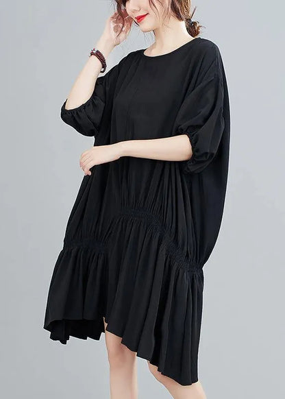 Diy O Neck Asymmetric Summer Dress for Black Dress