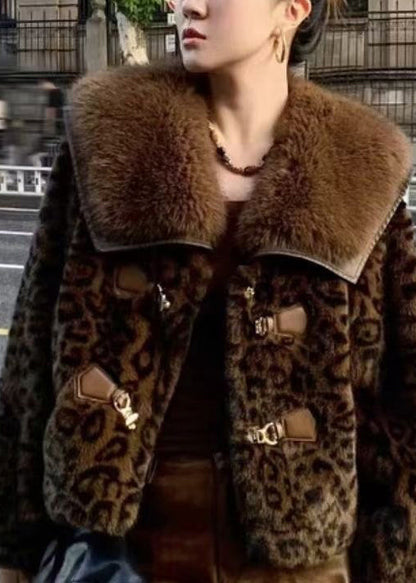 European and American Style Leopard Mink Hair Leather and Fur Coat Spring