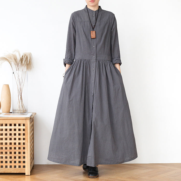 Autumn Cotton Stripe Loose Dress