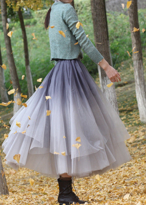 Unique Grey Gradient Color Stereoscopic Tulle Skirts Spring