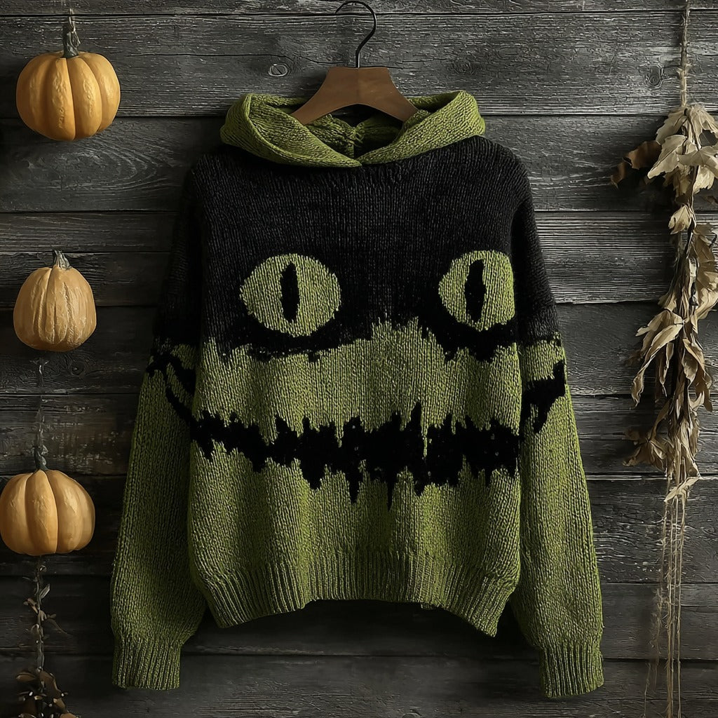 Halloween Horror Smiley Face Knitted Warm Hooded Sweater artswardrobe