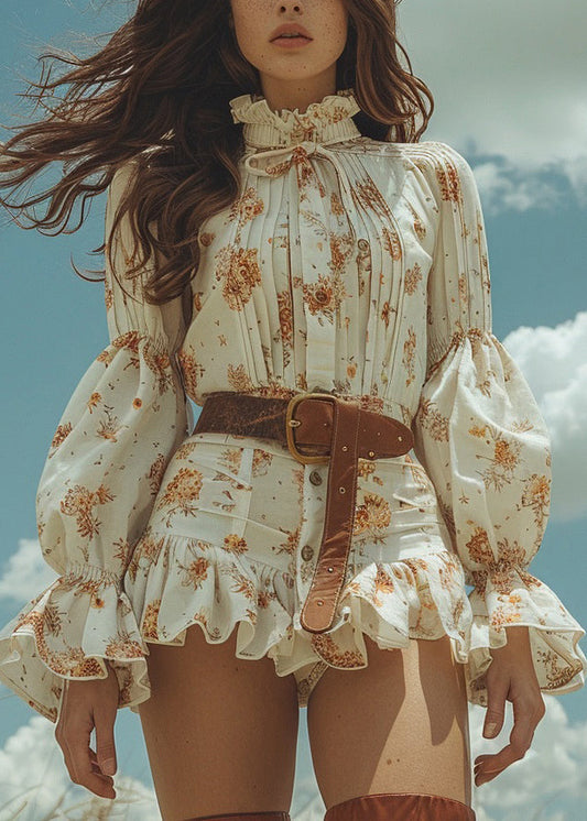 Beige Print Patchwork Cotton Mini Dress Spring