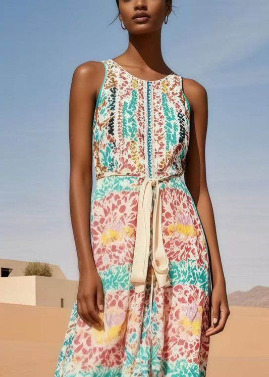 Polychrome Print Cotton Tunic Dresses Sleeveless