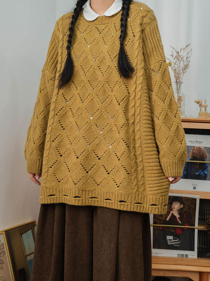 Winter Artsy Rhomboids Knitted Loose Sweater