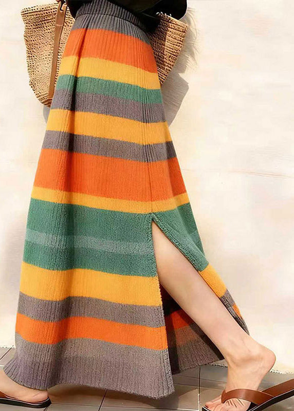 Rainbow Elastic Waist Side Open Knit Skirt Winter