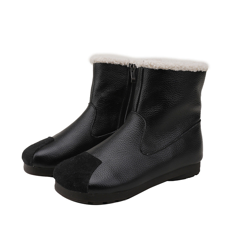 Zipper Splicing Leather Boots