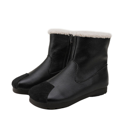 Zipper Splicing Leather Boots