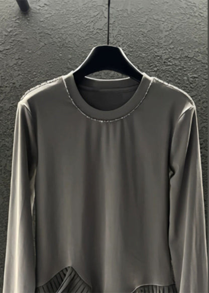 Diy Grey Asymmetrical Patchwork Wrinkled Cotton Sweatshirts Top Spring