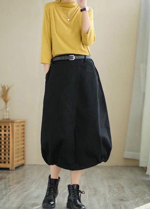 Black Patchwork Wrinkled Cotton Skirts Spring
