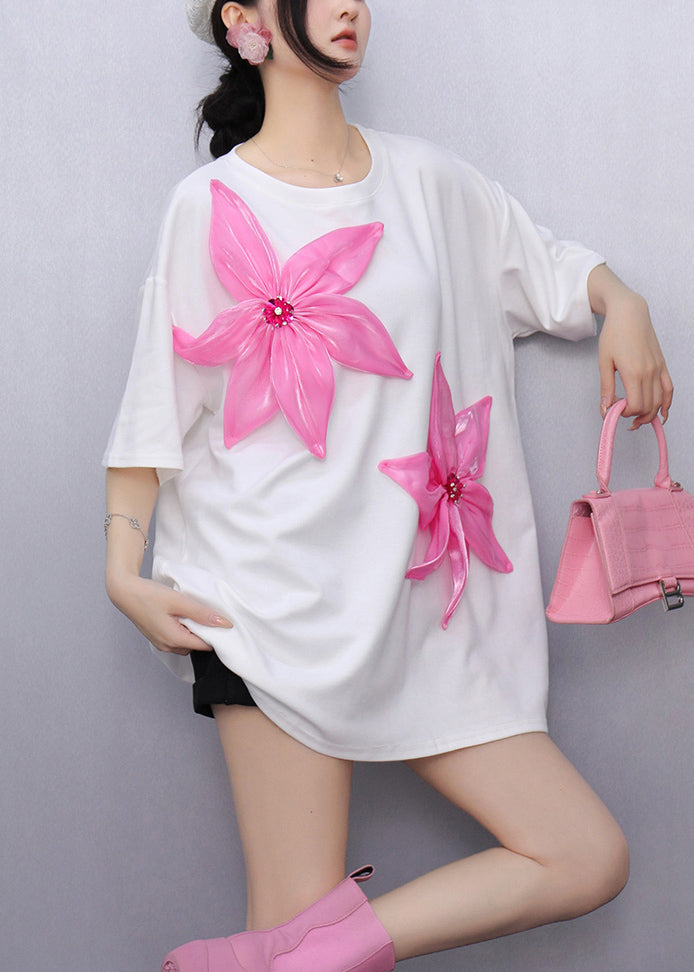 White Decorated Cotton Tank Tops Oversized Summer