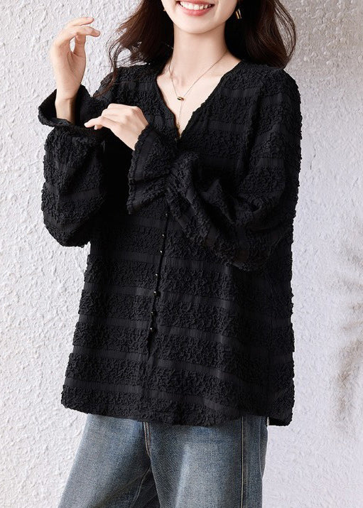 Diy Black Jacquard Nail Bead Cotton Top Fall