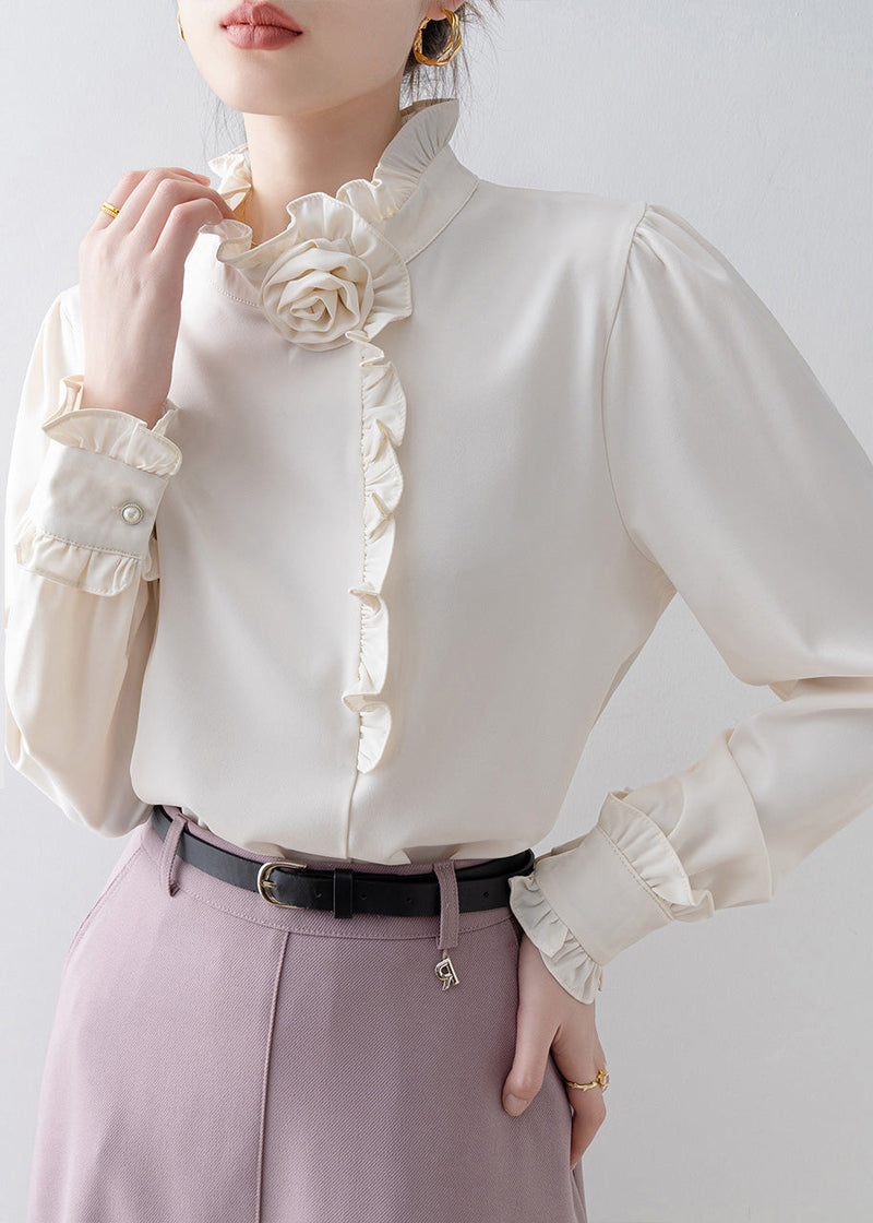 Classy White Ruffled Chiffon Shirt Top Spring
