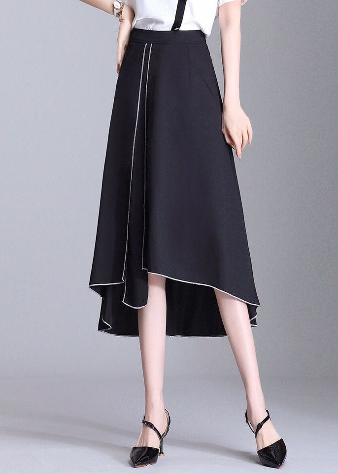 Black Asymmetrical Patchwork Chiffon Skirts Summer